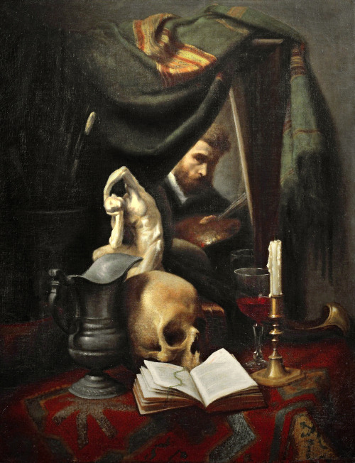  Vanitas and selfportraitby Gustave-Victor Cousin (1836-1894)