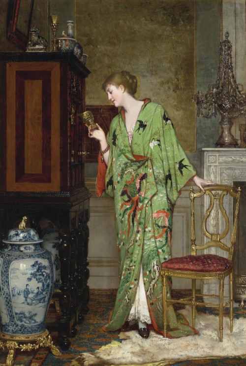 La collectionneuse au kimono vert / The Collector In The Green Kimono [1881]Artist: Frans Verhas 