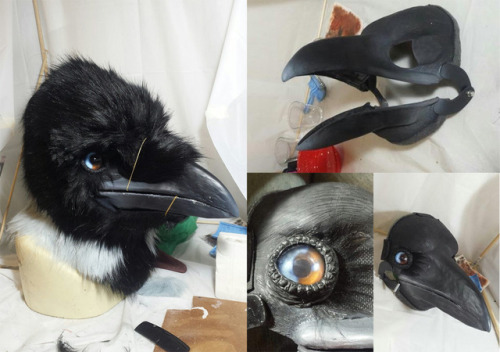 More process shots! Beak exterior painted, lower interior filled, eyes/mesh/padding installed, eyeli