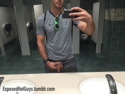 exposedhotguys:  Flashing in a public restroom. Someone walked