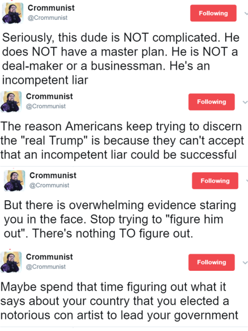 angryfishtrap:  bana05:  blackgirlshit:  rafi-dangelo:     I love this thread because Trump is obviously a shining example of white male privilege and mediocrity, but his Presidency also flies in the face of the American Dream that’s shoveled down our