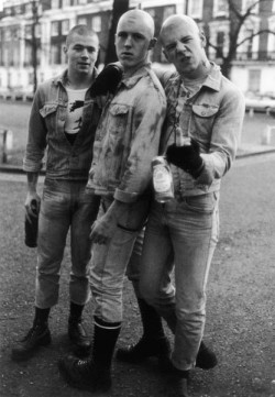 insurgent87:  Three young skinhead men posing for the camera in Wellington Square, Chelsea, 23 February 1985. 