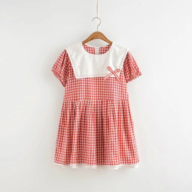 coquettefashion:  Pink Lace Trim Collared Dress | Red Gingham DressCloud Print