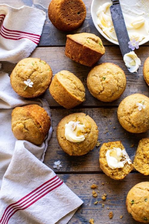 Browned Butter Jalapeño Cornbread Muffins Click here for the recipe!Click here formore recipes like 