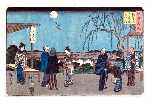 The Willow Tree of Farewells to Guests at Nihon Embankment in the New Yoshiwara by Utagawa Hiroshige