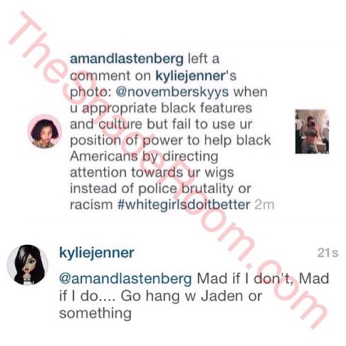 fatvampire:  internetexplorers:  viewsfromthe7even:  blacknomimalone:  femburton:  illumahottie:  Kylie bitch if you don’t get the fuck  FUCK KYLIE.  Kylie is so weak I’m screaming  When has she ever spoken on police brutality against black bodies?