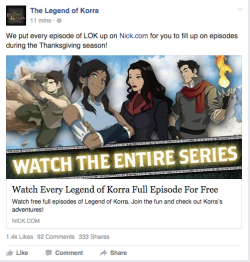 benditlikekorra:  If you haven’t caught up with or watched The Legend of Korra, now you can stream every episode on nick! Watch the episodes here. 