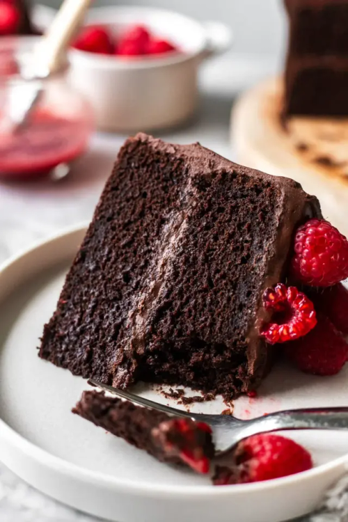 Unbelievably Vegan Chocolate Raspberry Fudge Cake