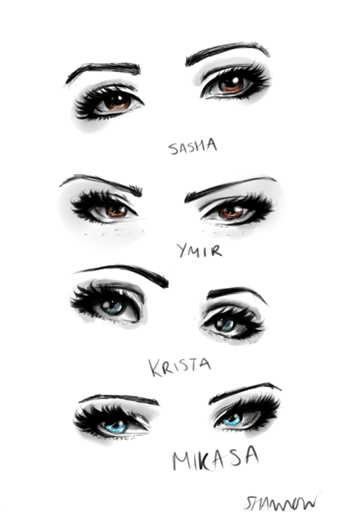 k1dou-s:eyes since they’re the only thing i can actually draw plus i frickin love the female characters in snk ok