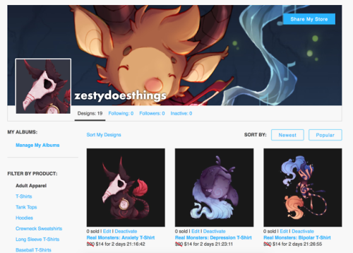 zestydoesthings: Wahoo! I’ve uploaded my Real Monster’s designs to TeePublic. The merch 