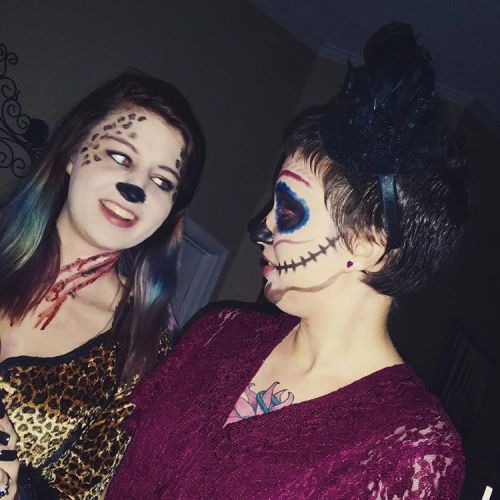 My #sister and I on #halloween . She was a #cheetah and I was a #sugarskull