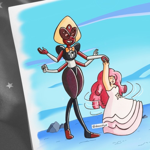 deeeskye:  Sardonyx dancing with Rose ⭐️💕 I drew the characters on paper then drew the background on my iPad and it actually worked! 😁 