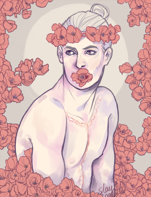 slaymate:Thanatos is a great excuse to draw even more topless boys with flowers :x