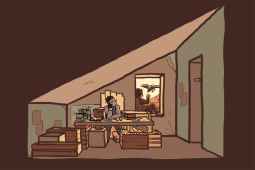 charlemagedoesart:A slow afternoon in Kaz’s office (a.k.a. Kaz trying not to stare at Inej whi