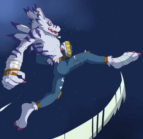 WereGarurumon has been one of my favorite characters for many, many years. His anatomy is so tricky to draw.The art style of Digimon Adventure is probably one of my chief drawing influences.