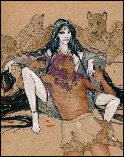 nightfallinmiddleart:Old illustration:  Ariadna, Cnosso’s Princess, and Dionysus, god of harvests, v