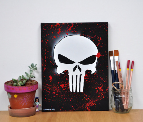 Punisher, 9 x 12 in, Spray Paint.For sale on Etsy $45