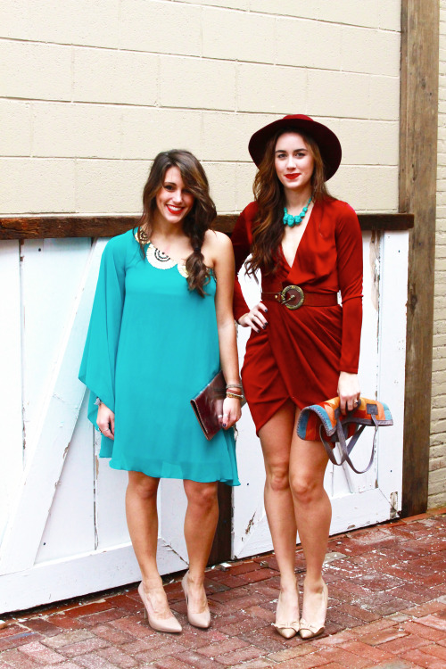 Opposites attract On the left- Dress by Bisou Bisou Clutch by Brit Reed Shoes by BCBG On the Right- 