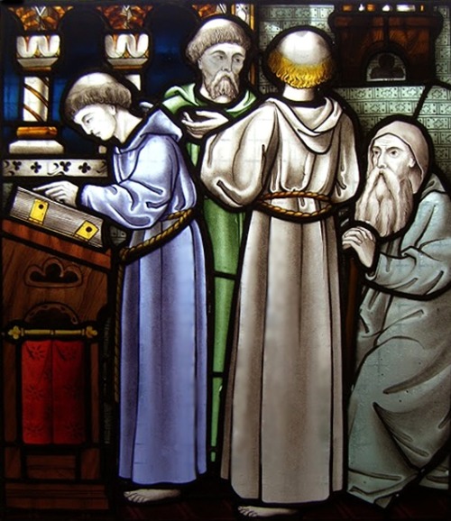 RDW Glass. Virgin Mary, new commission. Fransciscan monks, reproduction/repair. Douglas Strachan