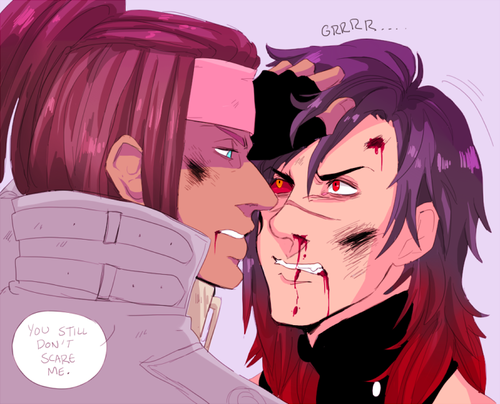 monsieurpaprika:thekidsarentalright:I really need to see a picture of Mink grabbing Koujaku by the hair and like, making him look at Mink all angry *shiroba in the background*