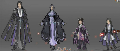 changan-moon:  Concept design of warrior costumes of different martial art schools, inspired by trad