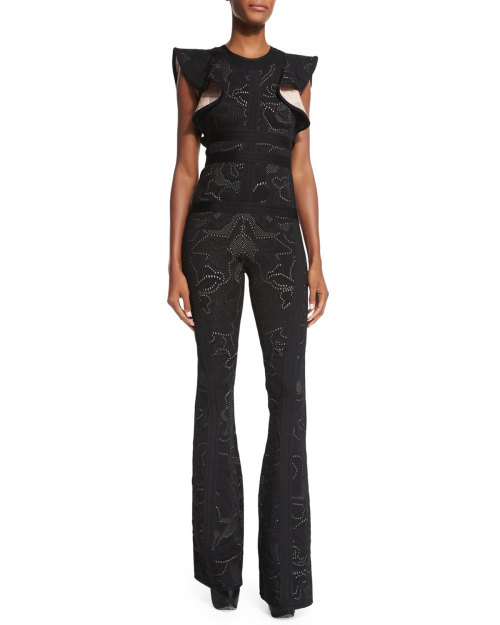 Herve Leger Butterfly-Sleeve Flare-Leg Jumpsuit, Black/Combowww.neimanmarcus.com/en-de/Herve-