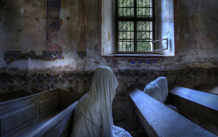 sixpenceee:  Photographs of urban decay. Here is a boarded up church with dusty pews