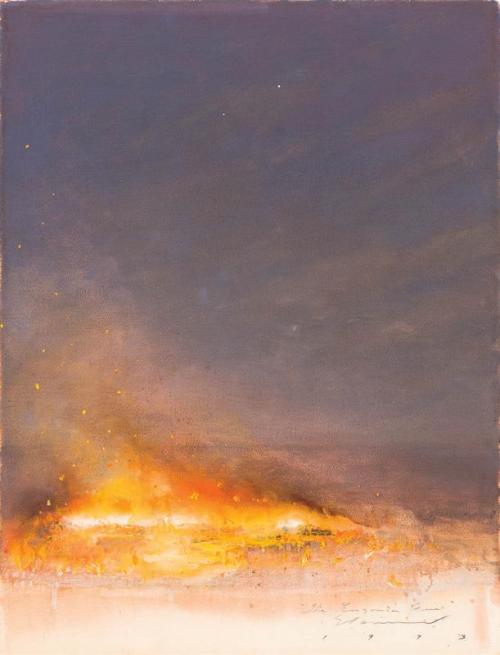 Enngonia Fire   -   Tim Storrier , 1993.Australian, b.1949-Acrylic on paper, 81 x 61 cm.