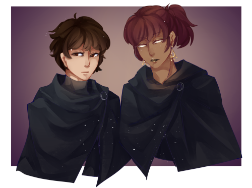 Samael and Chayim end up wearing some matching traveling cloaks! Also, Chayim, nice lip color. I dig