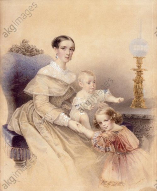 Grand Duchess Maria Nikolaevna of Russia, Duchess of Leuchtenberg, with two of her children, Princes