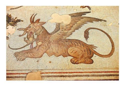 virtual-artifacts:6th century Byzantine Roman mosaic of a mythical Griffin from the peristyle of the