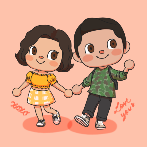 BEYOND excited for the new animal crossing game!!! Had to draw me and my boyfriend as animal crossin