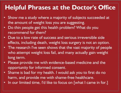 agreekdoctor: fyeahpsychiatry:  spoonsandstripes: Helpful ways to redirect an appointment if your doctor is telling you to lose weight  So important considering weight gain can be a common side effect of psychiatric medication, and there is a huge amount