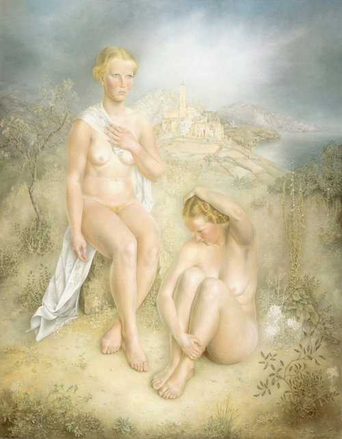 bellsofsaintclements: “Double nude in landscape” (1937) by Dutch painter Wim Schuhmacher