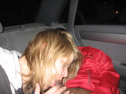 jjdsmiabbc:After a gang bang, with one of the guys in the back seat. He just wasn’t totally spent yet.