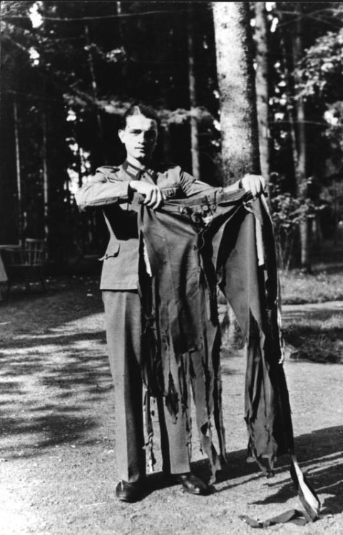 gretacigarettes: A soldier holding the trousers Hitler wore during the failed assassination