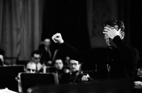 barcarole:Leonard Bernstein conducting the New York Philharmonic in 1958, by Bruce Davidson.