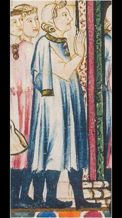 Left: Illustration of a man wearing herigaut ca. 1280-1285. Right: Dress from Michael Kors Spring 20