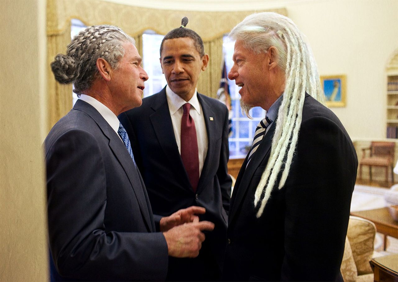 tastefullyoffensive:  World Leaders with Man Buns (photos via DesignCrowd)Related: Men