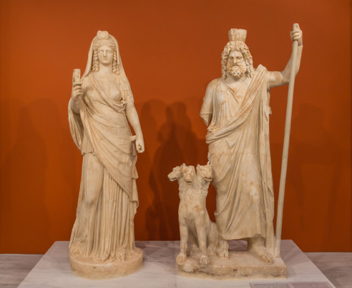 via-appia: Roman statues of Persephone as Isis, Cerberus, and Pluto as Serapis, from Gortys (the Rom