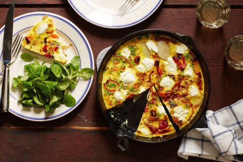 POTATO FRITTATA WITH CHARRED PEPPERS, GOAT CHEESE