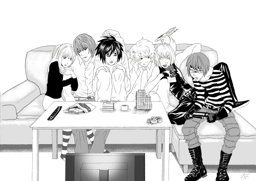 Drawing of Misa, Light, L, Near, Mello and Matt :3