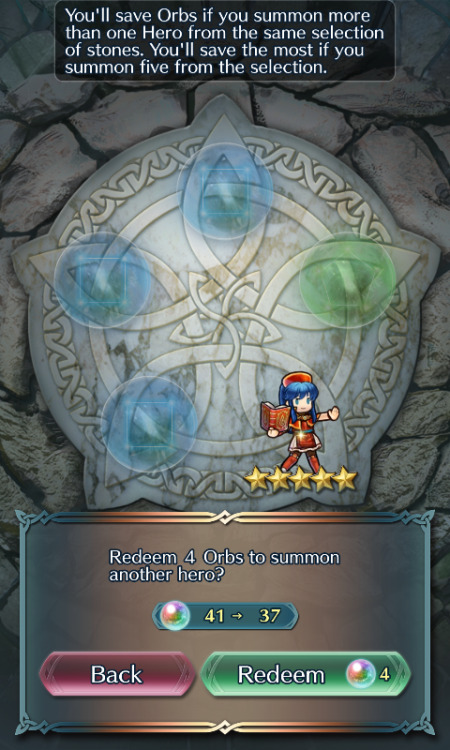 Free First Summon on the new banner, got 5* Lilina (+HP, -SPD). Loving the new feature already!