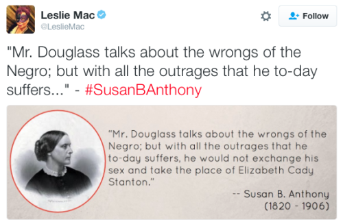 the-movemnt:  As Susan B. Anthony’s name trends on Twitter — and as people blanket her Rochester, New York, grave in “I Voted” stickers — it’s worth remembering that Anthony’s legacy is a paragon of white feminism. Anthony’s pursuit of