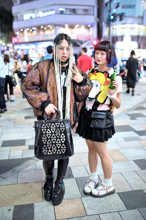 tokyo-fashion:  Ran into so many amazing people at Fashion’s Night Out Tokyo! Here are Elleanor and Shoshipoyo on the street in Harajuku.