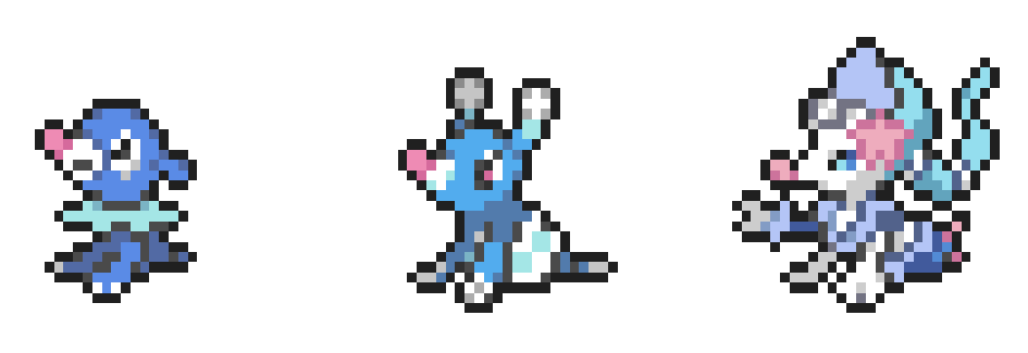 prince-primarina:  Box/Party Sprites for Popplio, Brionne, and Primarina! Resized