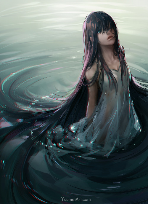 yuumei-art:Dark Waters~ I realized I haven’t painted any human figures in a while, getting rusty a
