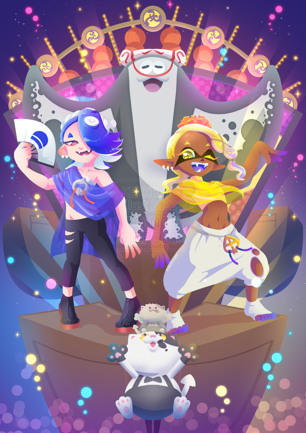 Naturally, I just had to do a Splatfest print for Deep cut! I love those floating stages *n*
(I was worried my little Samsung tablet wouldn’t be able to handle working on a piece this big, but it did!! ;o; )
Prints of these will be available at Rai...