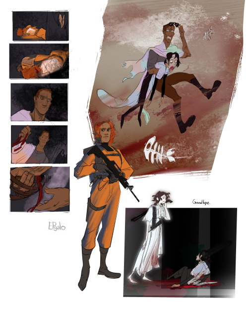 [id: collection of sketches from the end of Harrow The Ninth. Describing them in detail is a hella l