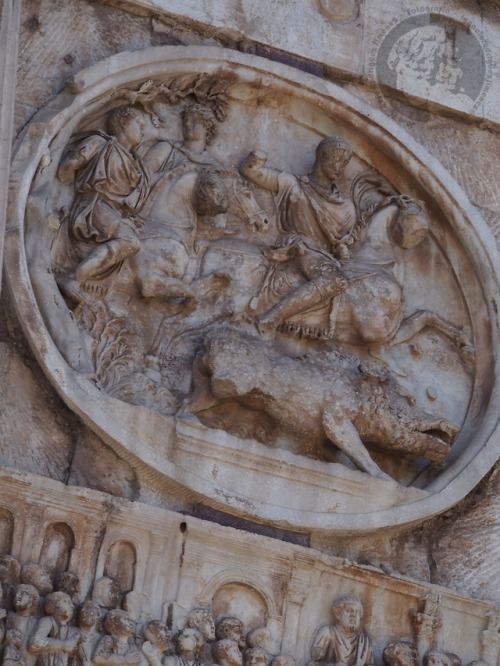 thesilenceofthemarble: Tondo with hunting scene in which the Emperor Hadrian appears with Antinous, 